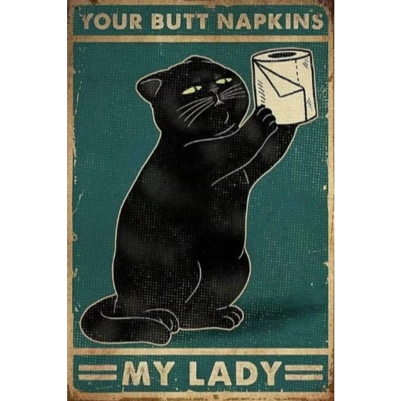 Black Funny Cat Metal Sign Vin - Wine Tag Label review and price